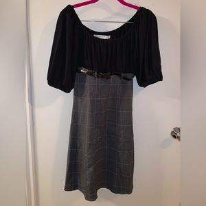 Max Studio black and grey belted dress with puff sleeves, size US XS